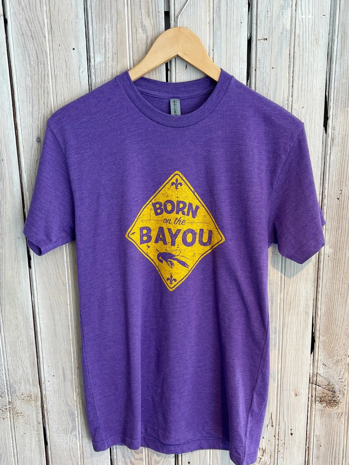 Born On the Bayou Tee-Purple/Gold