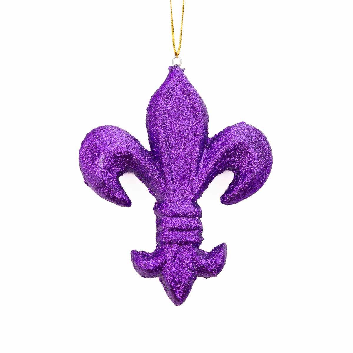 Fleur de Lis Glitter Ornament in Purple 6"