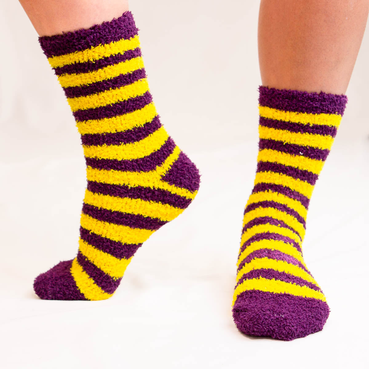 Team Stripe Cozy Socks in Purple/Yellow