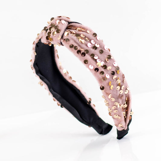 Sequin Knotted Headband in Gold