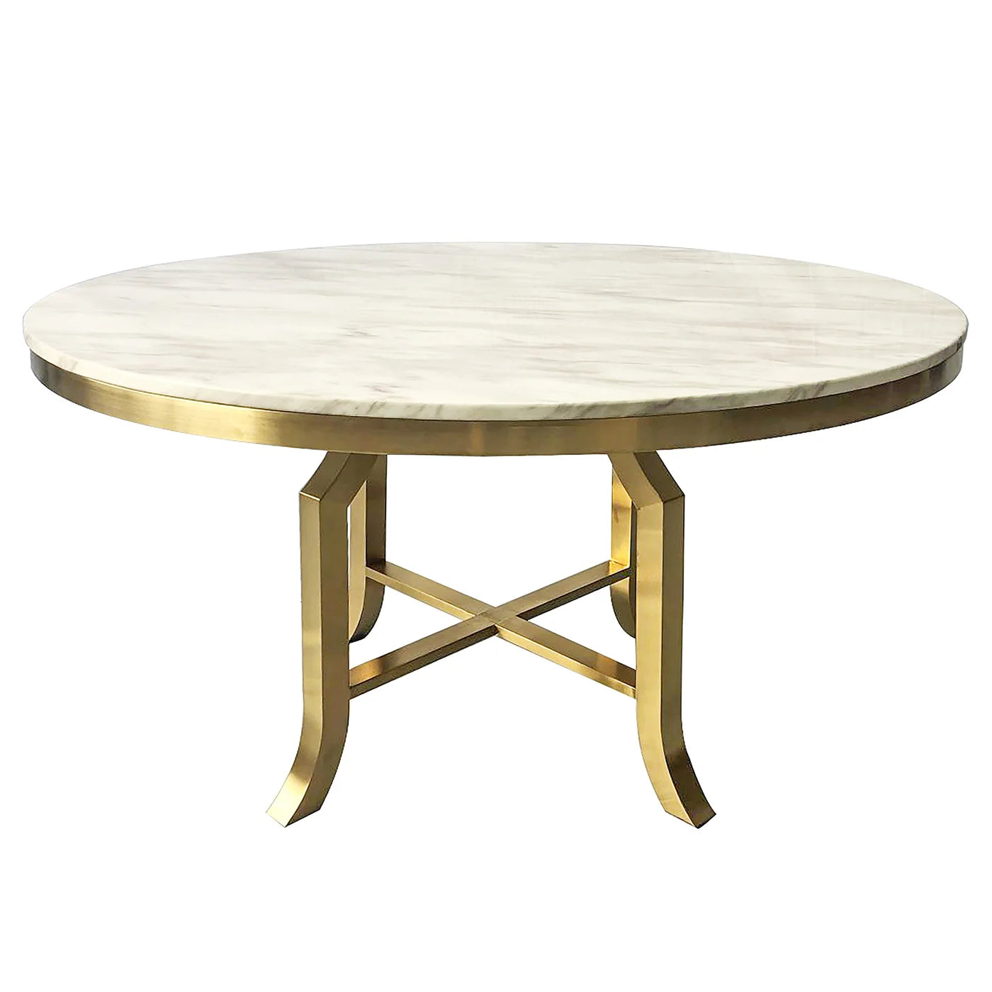 FILLMORE DINING TABLE | Brushed Gold Finish on Metal with Veneer Marble Top