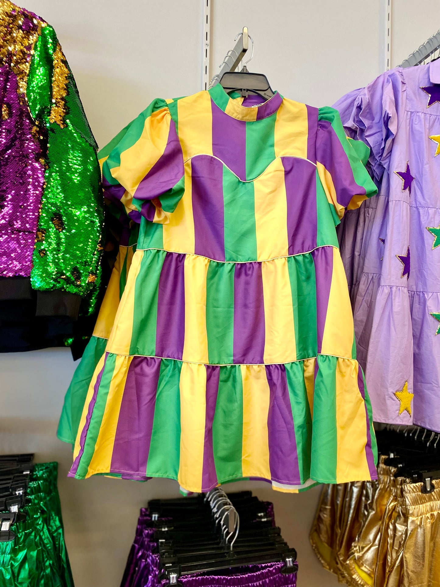 Mardi Gras Stripe Poplin Mini Dress
