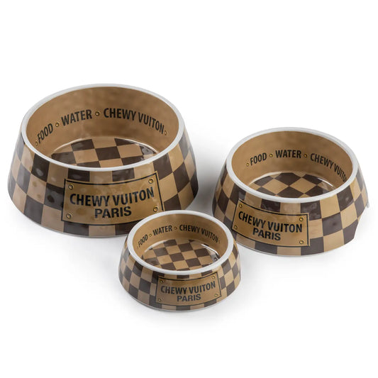 Checker Chewy Vuiton Bowl - 3 Sizes!! Dog Bowls